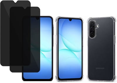 Hoesje met 2x Privacy Screenprotector - Geschikt voor Samsung Galaxy A17 - Extreme Shockproof - Anti Inkijk - Tempered Glass - Transparant - TechNow