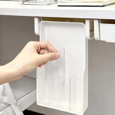 Onder tafel Verborgen lade Zelfklevende opbergdoos Kantoor Desktop Briefpapier met grote capaciteit Cosmetica Tafelbodemorganizer Plank wit