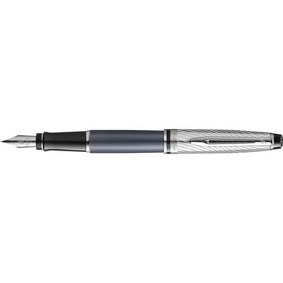Waterman Expert Deluxe vulpen | metaal-steengrijze lak met palladium-gecoat detail | medium palladium penpunt met blauwe inkt | geschenkverpakking