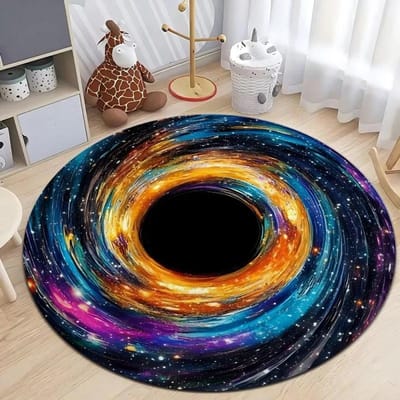 3D Kosmisch Zwart Gat Bedrukte Ronde Vloerkleden Antislip Machinewasbaar Tapijt Kinderkamer Ronde Tapijten Woonkamer Vloermat Diameter 60cm(23in)