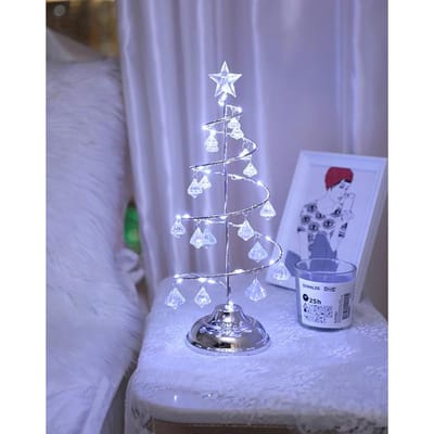 LED Kerstboom Tafellamp Batterijvoeding Modern Kristal Bureau Decor Licht Slaapkamer Woonkamer Kerstcadeau Tafellampen wit