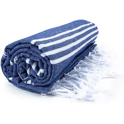 The One Towelling Hamam Sultan handdoek - 100 x 180 cm - Sauna Handdoek - Hamamdoek strandlaken - 100% katoen - Marineblauw/Wit