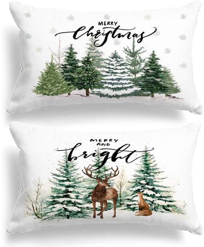 Dailygoods- Kerstkussenslopen 40 x 61 cm - 2 Stuks - Kerstdecoratie - Wit Bos - Duurzaam Katoen - Kinder-/Huisdiervriendelijk - Decoratieve Kussenslopen