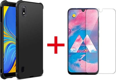 HB Hoesje Geschikt voor Samsung Galaxy A10 - Anti Shock Hybrid Back Cover + Tempered Glazen Screenprotector - Zwart