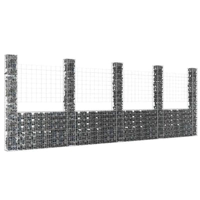 vidaXL - Schanskorf - U-vormig - met - 5 - palen - 500x20x200 - cm - ijzer