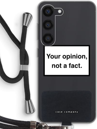 Hoesje met koord geschikt voor Samsung Galaxy S23 hoesje met Koord - Your opinion - Telefoonhoesje met Zwart Koord - Bescherming aan alle Kanten en Over de Schermrand
