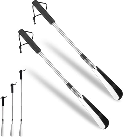 Dailygoods - 2 Stuks Uitschuifbare Schoenlepel Lange Handvat voor Senioren, Verstelbare 16" tot 31" RVS Boot Hoorn Lifer, Telescopische Lente Schoen Helper Stok Hulp Gereedschap voor Move Onhandige Persoon