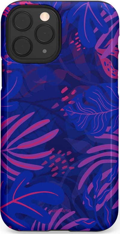 Casetastic hoesje geschikt voor Apple iPhone 11 Pro - Dubbellaagse bescherming - Neon jungle blad - Fashion Case - Donkerblauw Lavendel Roze