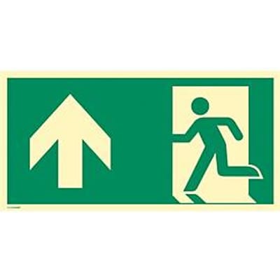 moedel vluchtwegsymbool "nooduitgang links pijl omhoog", volgens ISO 7010 E001, kunststof zelfklevend, fotoluminescent, B 297 x H 148 mm