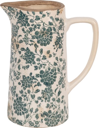 Clayre & Eef Decoratie Kan 21x14x26 cm Beige Groen Keramiek Bloemen