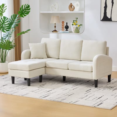L-bank, Hoekbank met Chaise Longue – 3-Zits Modulaire Bank van Linnenstof voor Woonkamer, Appartement en Kantoor, 166x118x77 cm