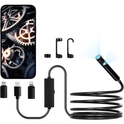 VEVOR endoscoopcamera met licht, endoscoop met dubbele lens voor Android en iOS, 1920P HD-inspectiecamera met 8+1 ledlampen, 2x zoom, 3 m slangkabel, IP67 waterdichte camera voor auto, loodgieterswerk