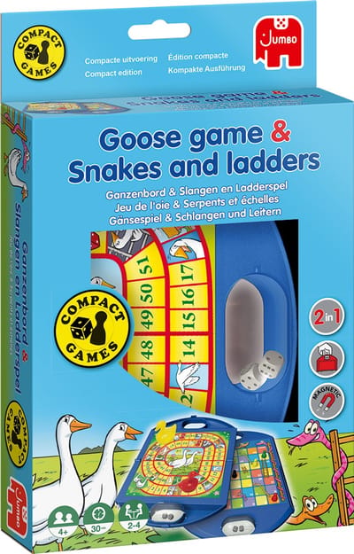 Jumbo - Ganzenbord & Slangen en Ladders - Bordspel - Reiseditie - Compact - vanaf 4 jaar