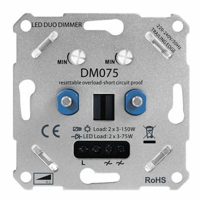 LED Duo Dimmer inbouw - 2x3-75 Watt - Fase afsnijding