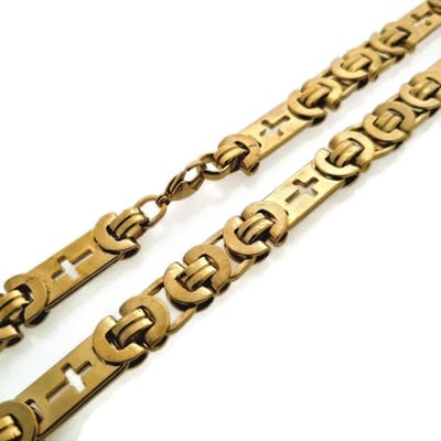 Aramat Jewels | Halskettingen | Stoere Rvs Koningsketting met Kruisjes | Goudkleur | |11mm | Staal | Volwassenen | Verkleurd niet