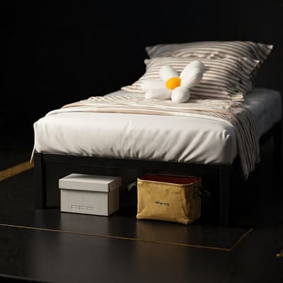 SteelComfort 90x190 cm Metalen Eenpersoonsbed – Zwart Stalen Bedframe met 25 cm Opbergruimte Onderbed – Modern & Stevig Slaapkamer Bed Zonder Hoofdbord - House & Garden