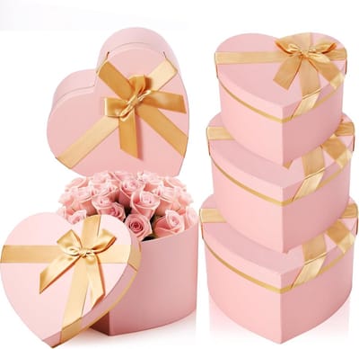 Hartvormige Geschenkdozen - Bloemendozen Dozen - Cadeaus Verpakken - Set van 4 Maten - Tot 22 cm - Roze
