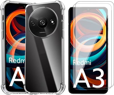 Hoesje geschikt voor Xiaomi Redmi A3 - 2x Screenprotector Glas - Shockproof Transparant
