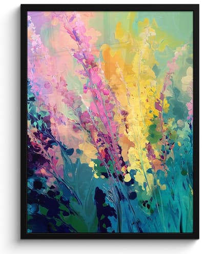 Poster in lijst - Fotolijst 50x70 cm - Posters - Dromerige - Langgerekte bloemen - Posterlijst zwart - Decoratie - Wanddecoratie woonkamer - Muurdecoratie slaapkamer