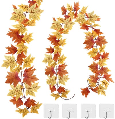 Dailygoods- Herfstdecoratie Esdoornblad-slinger - 2 stuks - Herfstversiering - Decoratie voor Halloween/Thanksgiving - Herbruikbaar - Eenvoudig schoon te maken
