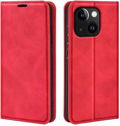 MobyDefend Hoesje - Geschikt voor iPhone 15 - Luxe Wallet Bookcase (Magnetische Sluiting) - Rood