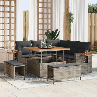 vidaXL - Tuinbank - Set - 9 - st - 8-Aantal - zitplaatsen - Grijs - poly - rattan