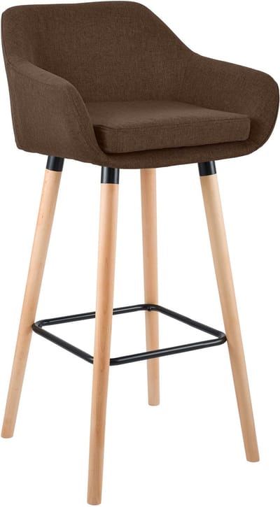 CLP Grant Barkruk - Met rugleuning - Voetsteun - houten frame - tot 150 kg belastbaar - Stof - bruin/natura