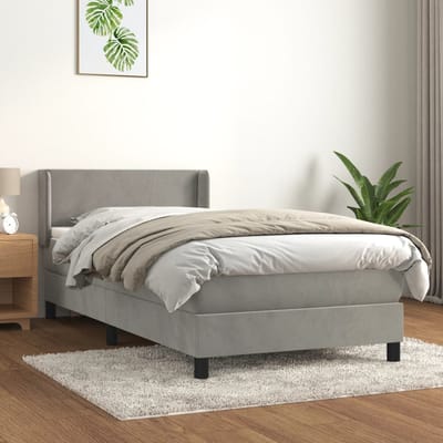 vidaXL - Boxspring - met - matras - fluweel - lichtgrijs - 80x200 - cm