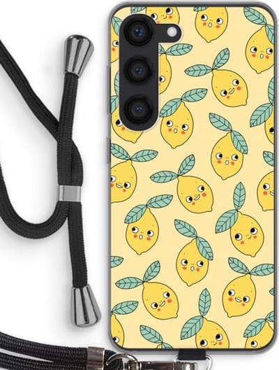 Hoesje met koord geschikt voor Samsung Galaxy S23 hoesje met Koord - Citroenen - Telefoonhoesje met Zwart Koord - Bescherming aan alle Kanten en Over de Schermrand