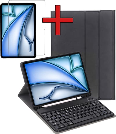 Hoes - Geschikt voor Apple iPad Air 2024/2025/2026 (M3/M4) - 11 inch - Met Screenprotector - Toetsenbord Case - Keyboard Book Cover - Hoesje - Zwart