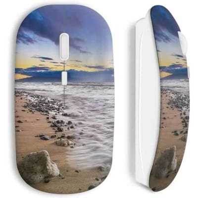 Souris sans fil - Plage paysage - USB wifi - Compatible Mac et PC - Couleur blanche - Technologie sans fil