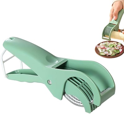 Snijmachine - Multifunctionele fruitsnijder - Voedselsnijder - Groentesnijder - Versnipperaar met roestvrijstalen mes en persmechanisme - 17.5 × 6.2 cm - Geschikt voor komkommers, wortels, bananen, worstjes, enz - Groente