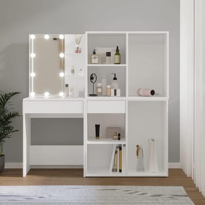 Make-uptafel met led - Kaptafel commode - Slaapkamer inrichten - Dubbele opbergkasten - 885 x 42 x 15 cm - Wit