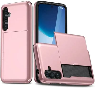 Hoesje met Kaarthouder Slider Geschikt voor Samsung Galaxy S24 FE | Back Cover Pasjeshouder Achterkant | Kaarthouder voor Twee Pasjes | Roze