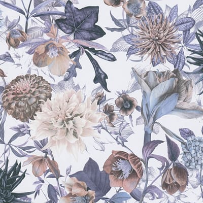 Bloemen behang Profhome 381751-GU glad vliesbehang zonder structuur met bloemmotief mat wit blauw beige grijs 5,33 m2