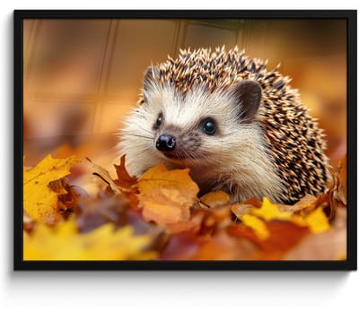 Poster in lijst - Fotolijst 70x50 cm - Posters - Egel - Bos - Herfstbladeren - Herfst - Bosdieren - Natuur - Posterlijst zwart - Decoratie - Wanddecoratie woonkamer - Muurdecoratie slaapkamer