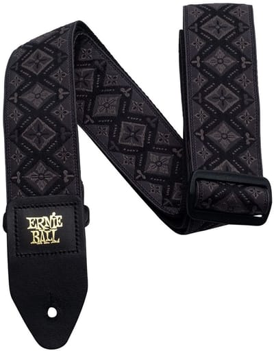 Ernie Ball Classic Jacquard - Gitaarriem - Regal Black - Polypropeen - Leren Uiteinden - Verstelbaar 104-182 cm - Breedte 5 cm