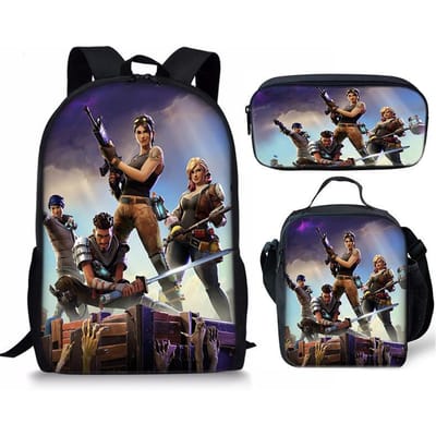 Ensemble de Sac à Dos Imprimé Dessin Animé Fortnite Sac d'Ordinateur Léger Sac d'École pour Homme et Femme Three-piece set