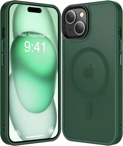 Hoesje Geschikt voor Apple iPhone 15 Plus - Compatibel met MagSafe / Qi2 - Matte Beschermhoes - Back Cover met Magneet - Donkergroen