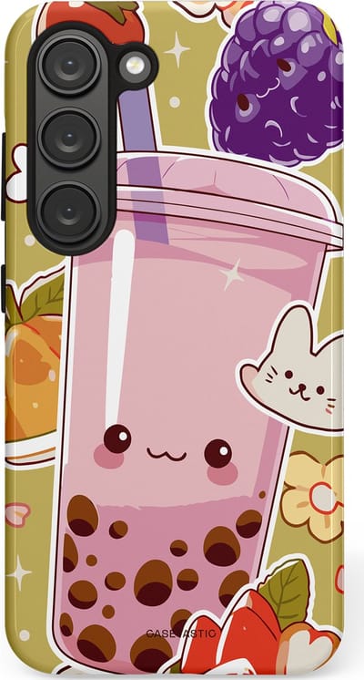 Casetastic Hoesje Geschikt voor Samsung S23 - Stijlvolle Beschermende Duo-layer Case - Roze Rode Kawaii Bubbletea Korea