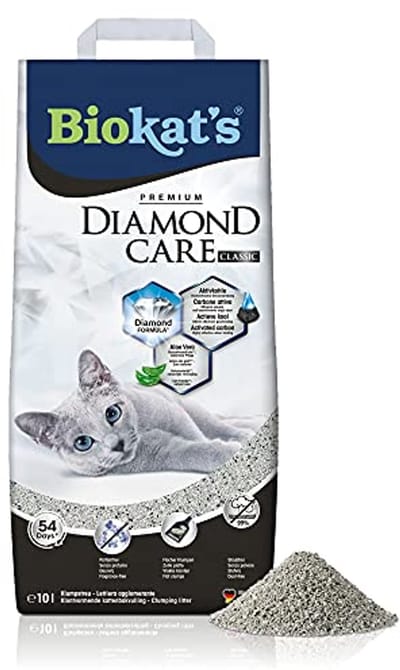 Biokat's Diamond Care Classic, Odourless - Fine Cat Litter with Activated Carbon and Aloe Vera - 1 Bag (1 x 10L)