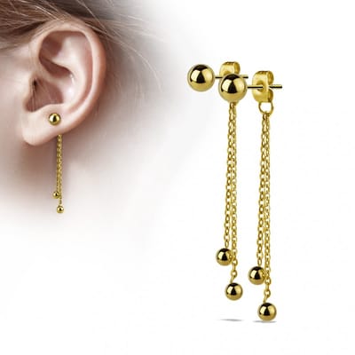 Oorbellen vrij vallende balletjes ketting - goud - LMPiercings