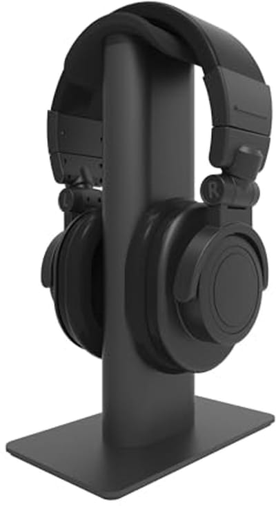 SnelShoppen - Hoofdtelefoonstandaard Zwart met Curved Siliconen Padding voor On- en Over-Ear Hoofdtelefoons, Stevige Ontwerp, 29,2 cm Hoog, Perfect vo