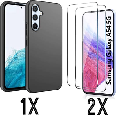 HB Hoesje Geschikt voor Samsung Galaxy A54 - Zwart + 2X Glazen Screenprotector - Siliconen Back Cover