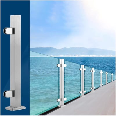 Glazen Klem Paal - Balustrade Paal - Veiligheid Verhoging - Roestvrij Staal 304 - 10-12mm Glasdikte - Zilverkleurig