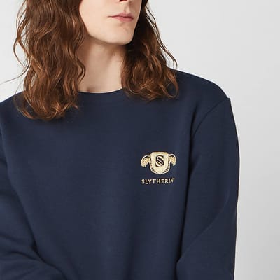 Harry Potter Slytherin Unisex Embroidered Sweatshirt - Navy - L