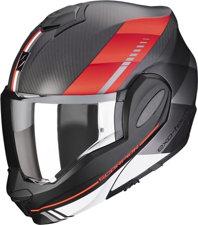 Scorpion Exo-Tech Evo Carbon Genus Mat Zwart-Rood Systeemhelm - Maat 2XL - Helm