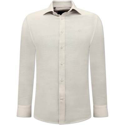 Oxford Effen Blouse Heren - Slim Fit Stretch - Beige