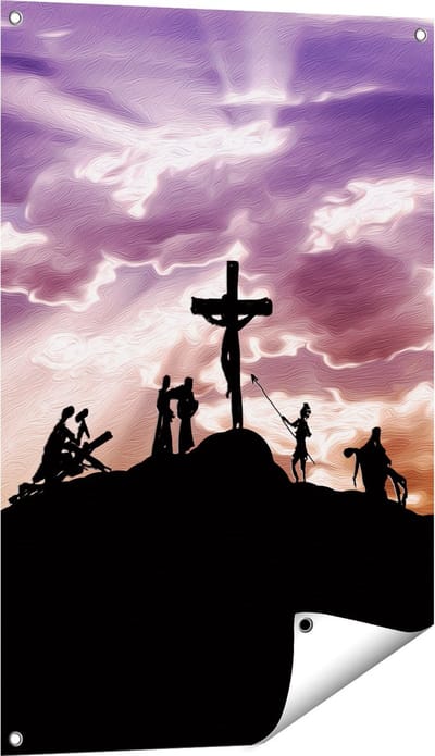 Gards Tuinposter Kruistocht naar het Kruis van Jezus Christus - 60x90 cm - Tuindoek - Tuindecoratie - Wanddecoratie buiten - Tuinschilderij