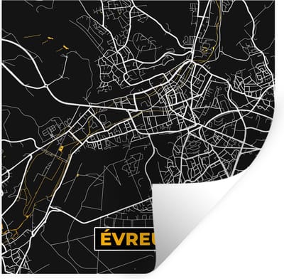 Muurstickers - Sticker Folie - Stadskaart - Frankrijk - Plattegrond - Kaart - Evreux - 100x100 cm - Plakfolie - Muurstickers Kinderkamer - Zelfklevend Behang XXL - Zelfklevend behangpapier - Stickerfolie